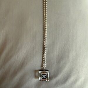 CHANEL Black and Clear Cube Pendant Necklace